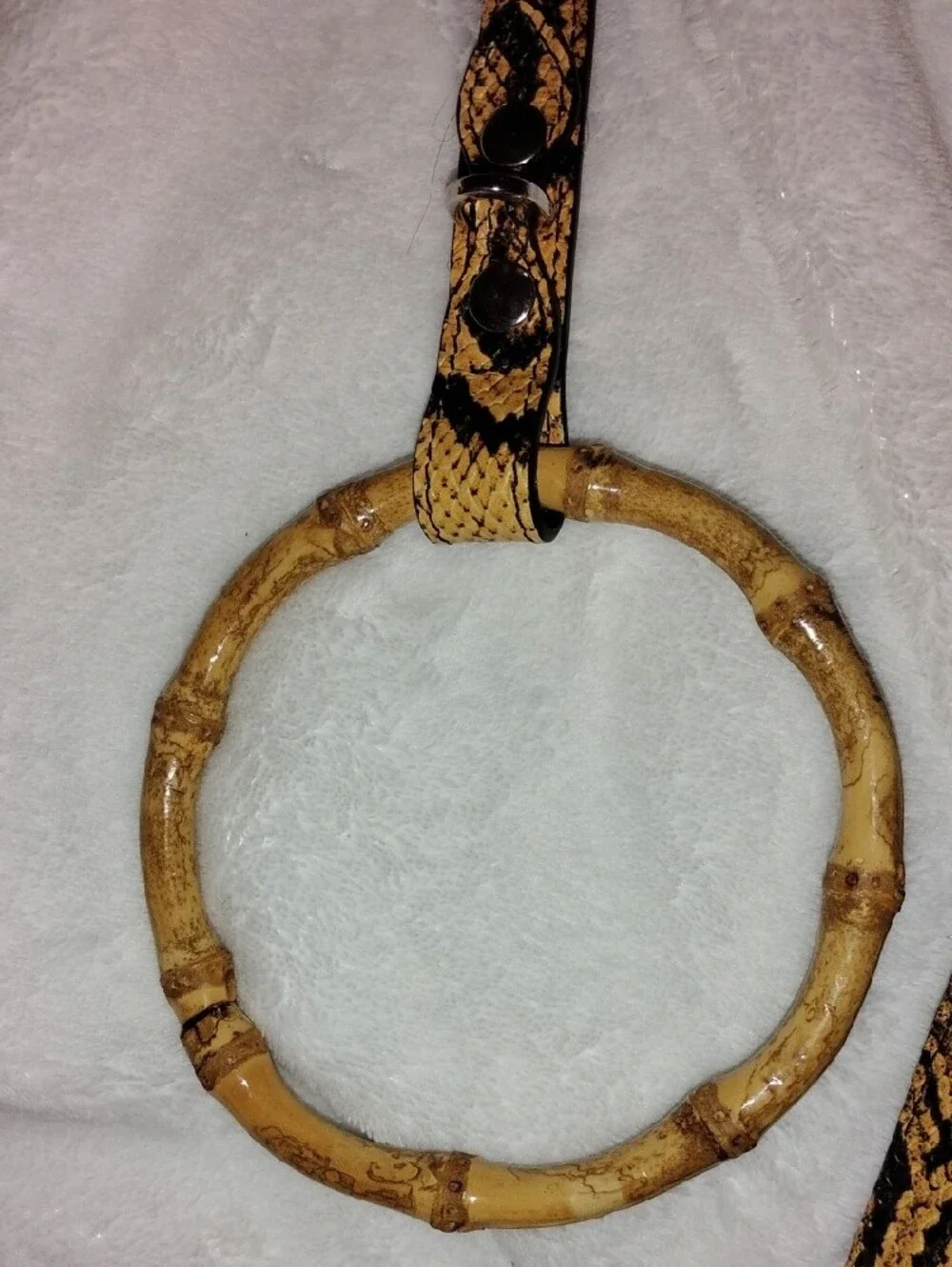 Tan Snake-Print Crossbody Strap with Bamboo Ring